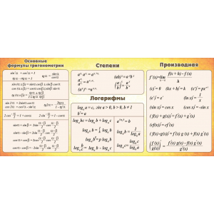 СШК-080 - Основные формулы тригонометрии Степени Производная Логарифмы