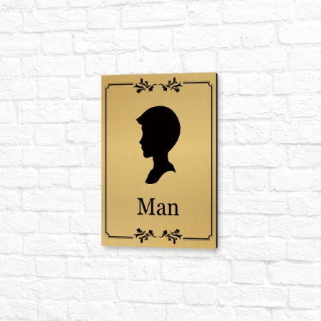 Табличка ПВХ 15х20см золотая вертикальная мужской туалет