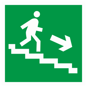 Знак безопасности светоотражающий E-13 «Направление к эвакуационному выходу по лестнице вниз» (направо)